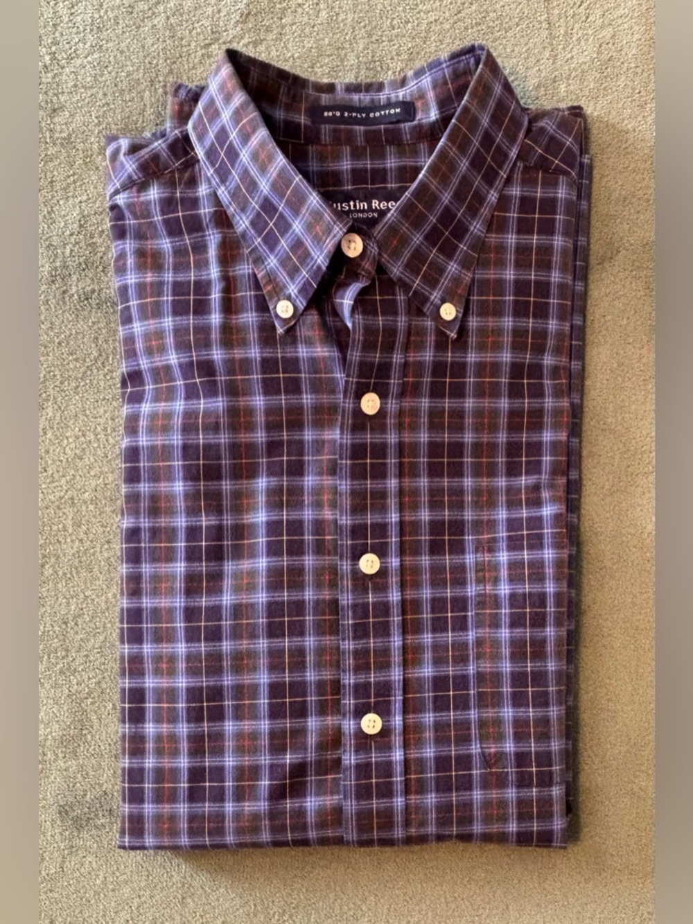 Austin Reed Men's Purple Plaid Button-Down Shirt, Size; L. (6354)